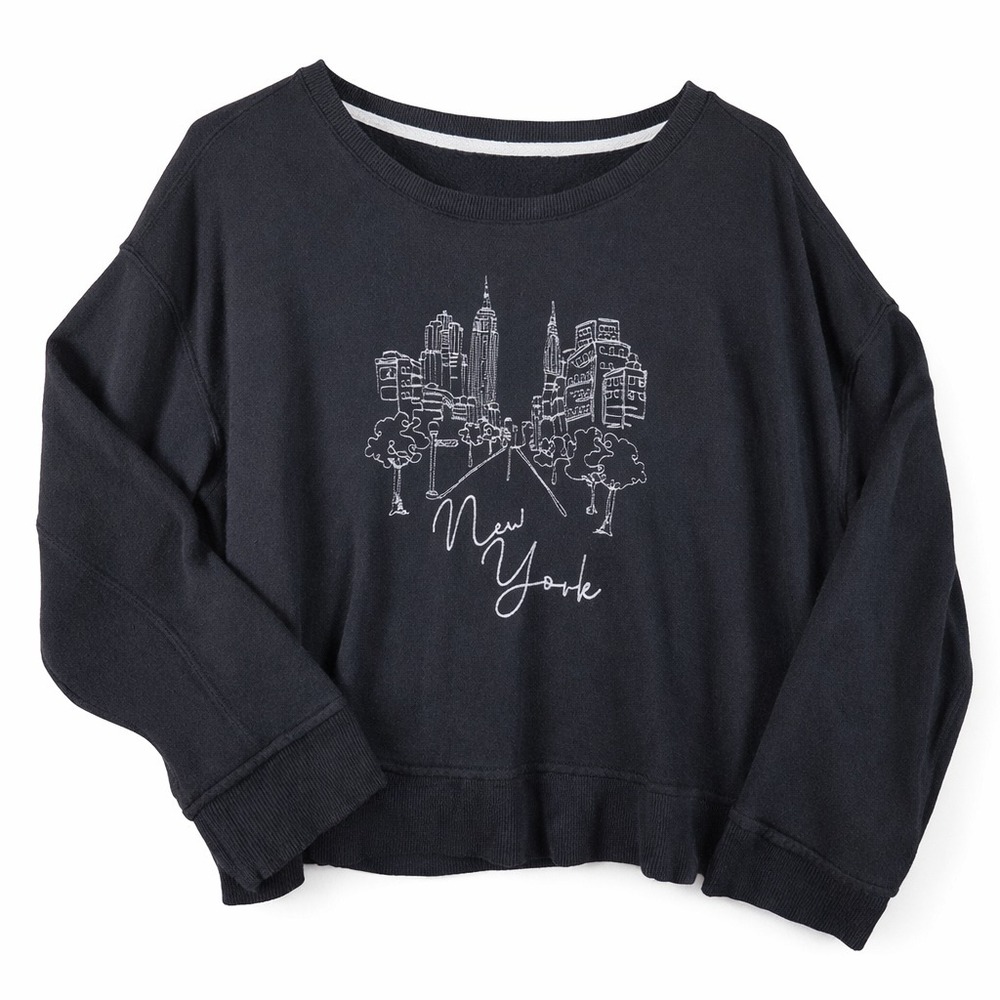 Jane + Delancey Womens Large Black NYC Skyline Graphic Cropped Sweatshirt Casual